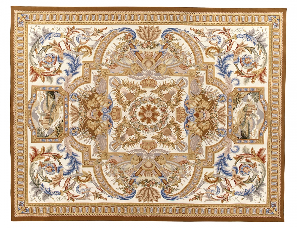 Гобелен Людовик XIV. Дизайн ковра мануфактуры Савонери.<br />2-ая половина 17 века. Современная копия. Ручная работа.<br />Состав шерсть. Размер : 366×465 см. (005440)
