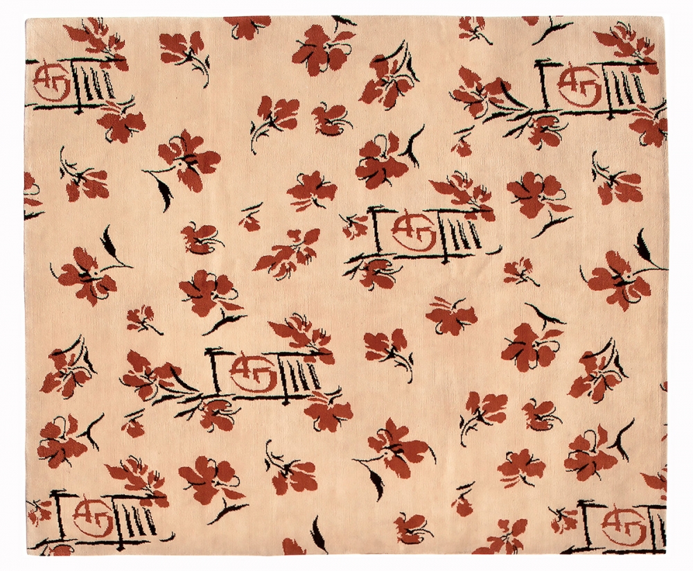 Японские цветы. Дизайн 1930-х гг.<br />Ковер соткан в Непале. Состав шерсть.<br />Размер : 250×297 см. (005515)