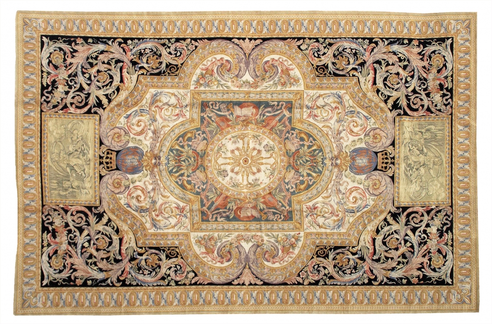 Савонери. Один из серии 26 ковров заказанных на мануфактуре<br />Савонери, Людовиком XIV в 1688 г., для Лувра. Франция.<br />Реплика. Состав шерсть. Размер : 366х548 см. (003390)