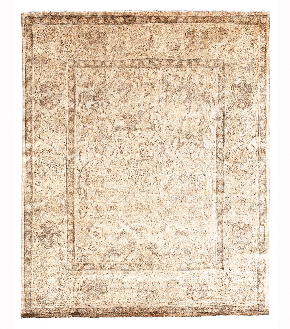 Могол. Шахская охота. Реплика индийского ковра середины 17 века. Состав шелк. Повтор соткан в Индии. Размер : 300×362 см. (004401)