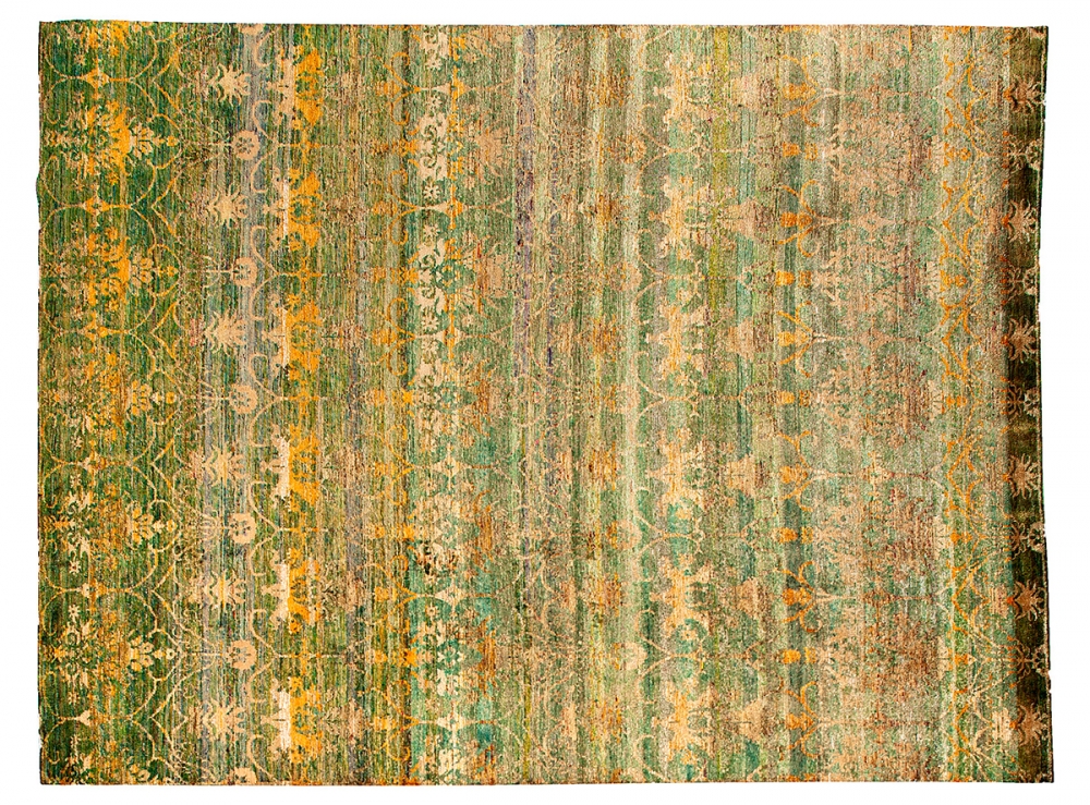 Дамаск. Текстильный дизайн 17 века.<br />Ковер соткан в Джайпуре (Индия).<br />Шёлк Сари. Размер : 229х315 см. (004785)