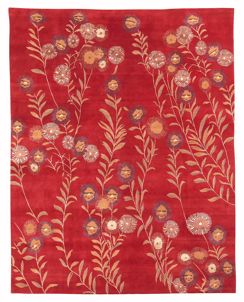 Японские цветы. Дизайн 1930-х гг.<br />Ковер соткан в Непале. Состав шерсть, шелк.<br />Размер : 250×297 см. (006695)