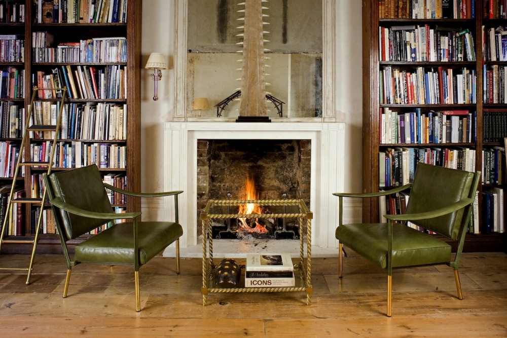 This comfortable armchair is part of Soane’s Crillon collection, originally inspired by a Mid-Century French design. It is manufactured in solid steel by Dorset engineers and upholstered in London using the client’s choice of hand-stitched Soane in-house Leathers.  Brass ‘socks’ and caps, covering the steel frame, complete the look, with the option of an alternative Soane standard Metal Finish.